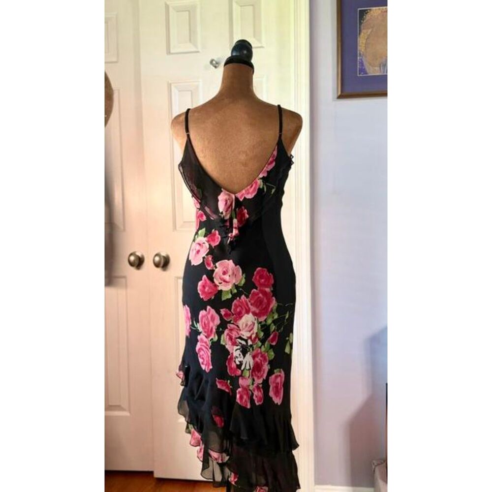 Vintage Sue Wong Size 8 Black Pink Rose Floral High-Low Evening Dress Y2K - Picture 8 of 11